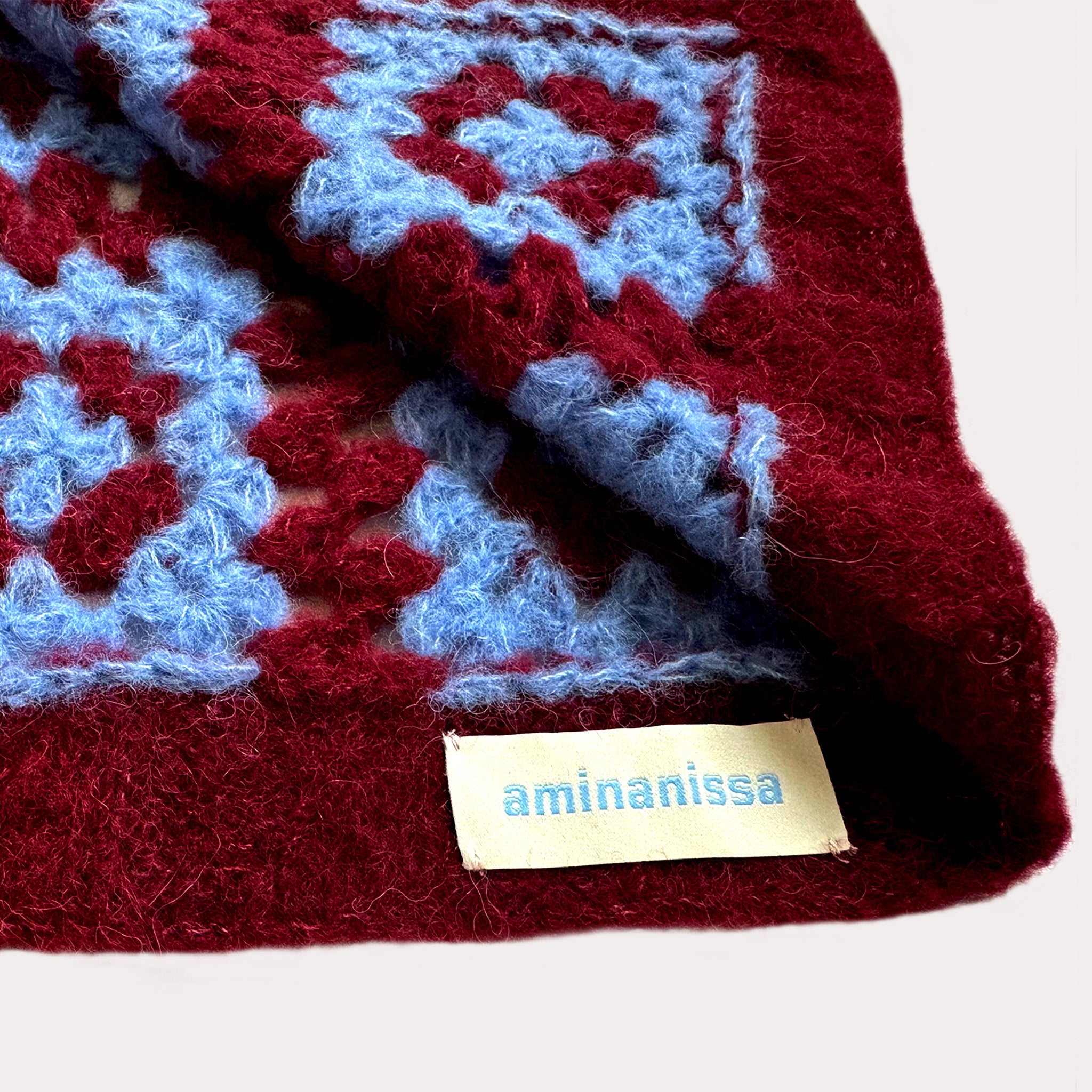 Bonnet Alpaka-Seide | Bordeaux & Hellblau