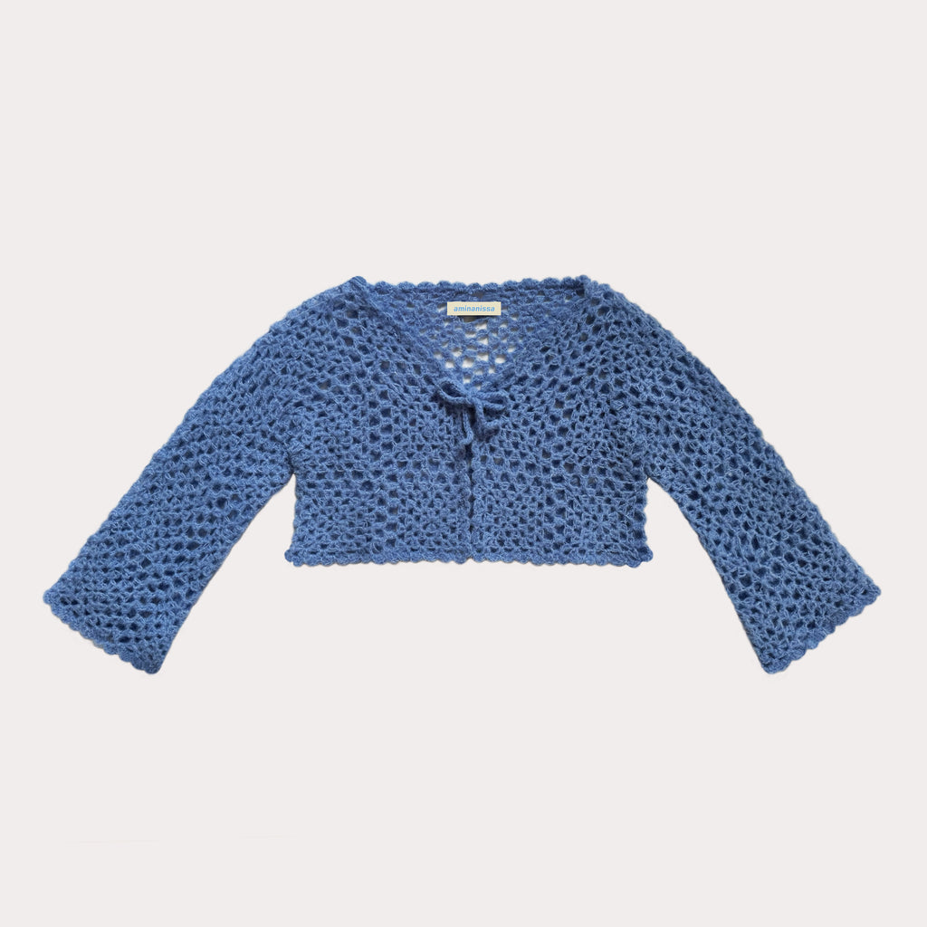 Maeve | Alpaka & Seide Cropped Cardigan Blau | Gr . S/M