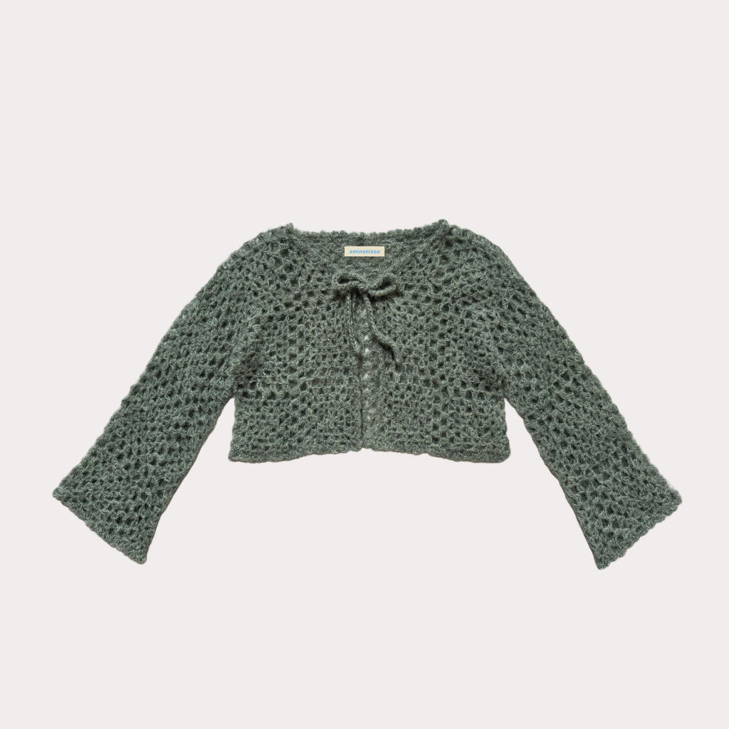 Maeve | Alpaka & Seide Cropped Cardigan Grün | Gr . S/M