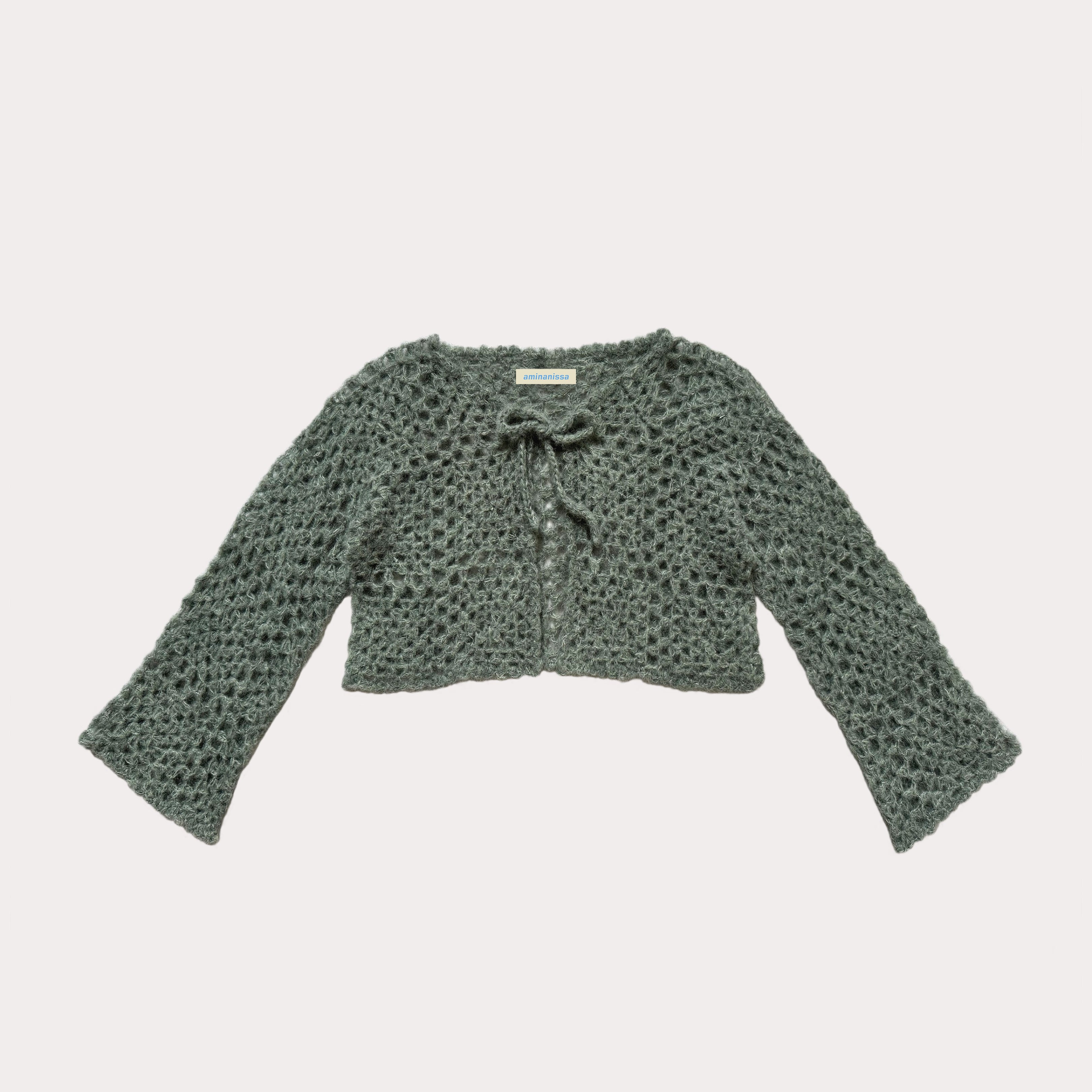 Maeve | Alpaka & Seide Cropped Cardigan Grün | Gr . S/M