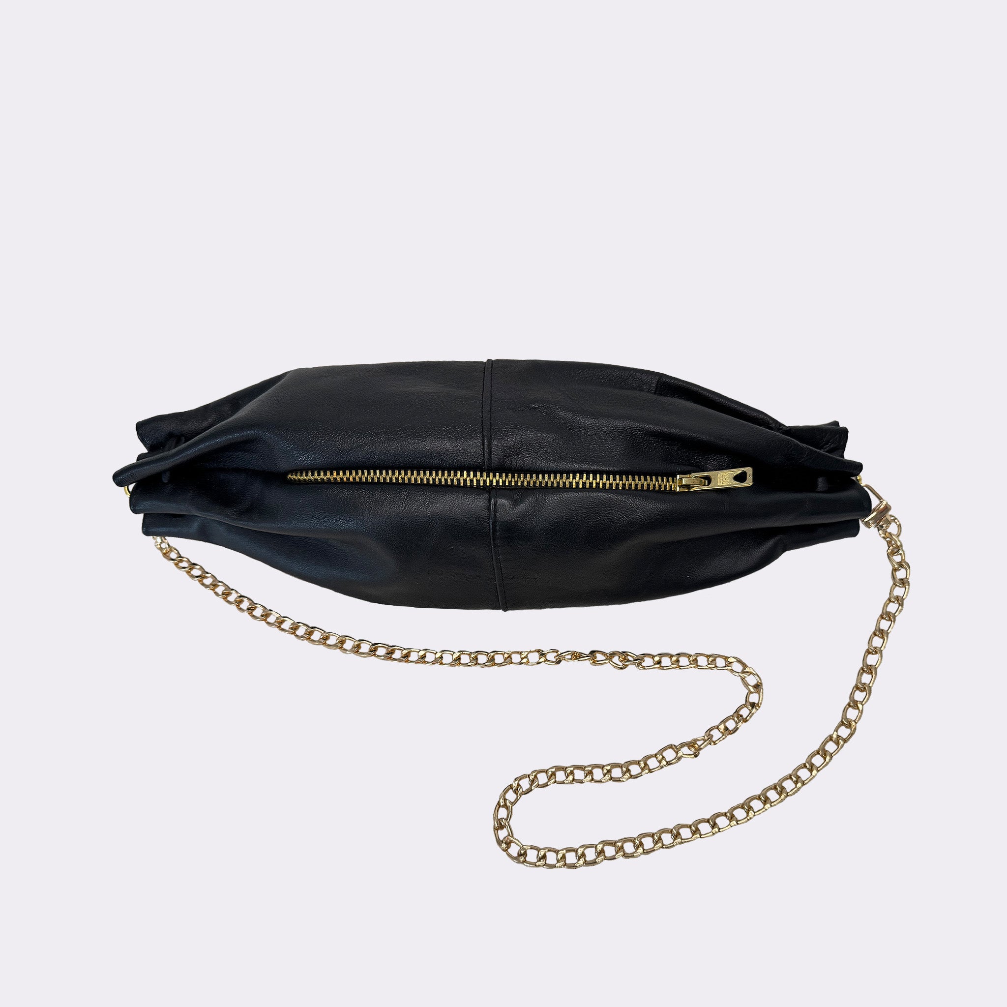 Raverbag Schwarz | Leder-Chain-Bag mit goldener Kette