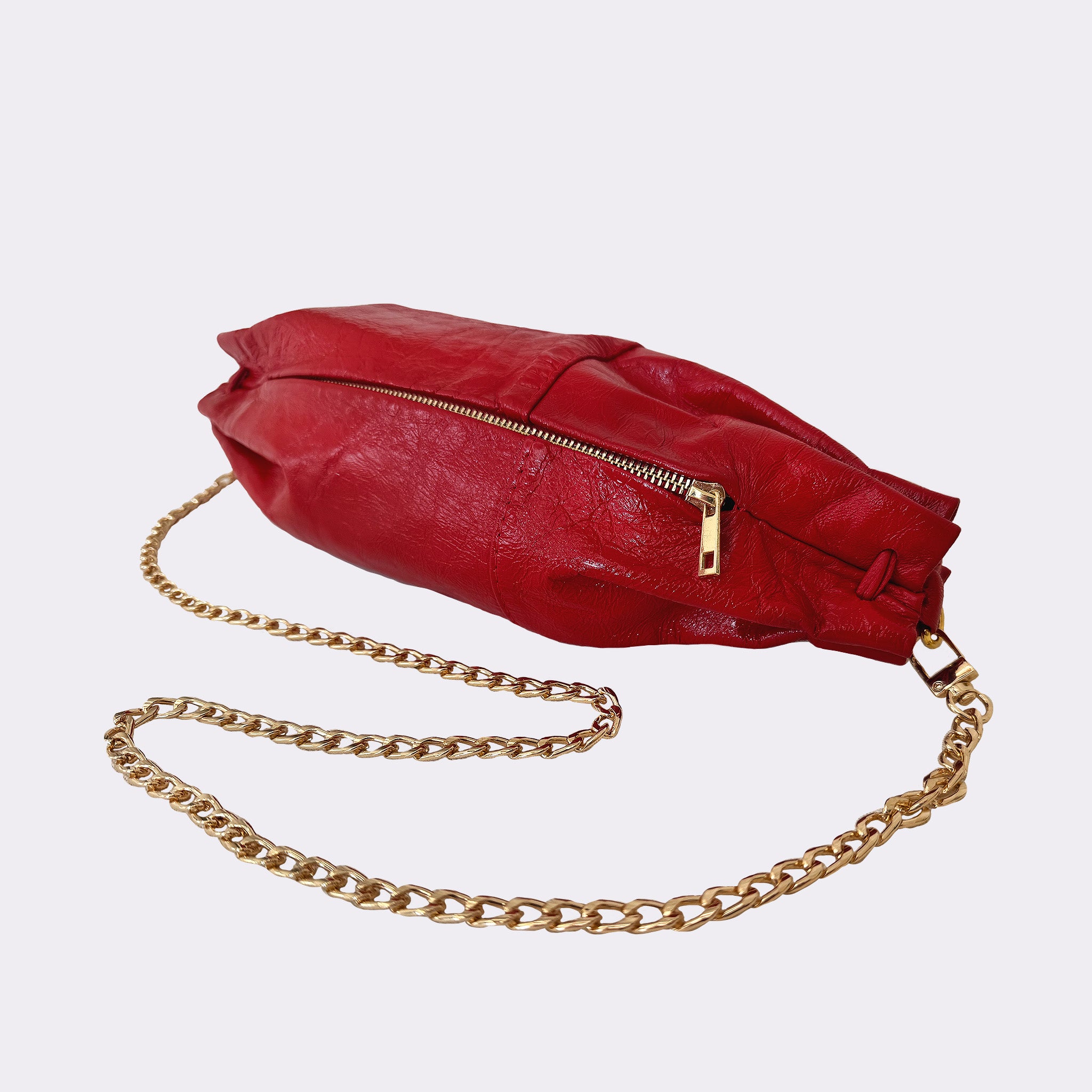 Raverbag Rot | Leder-Chain-Bag mit goldener Kette