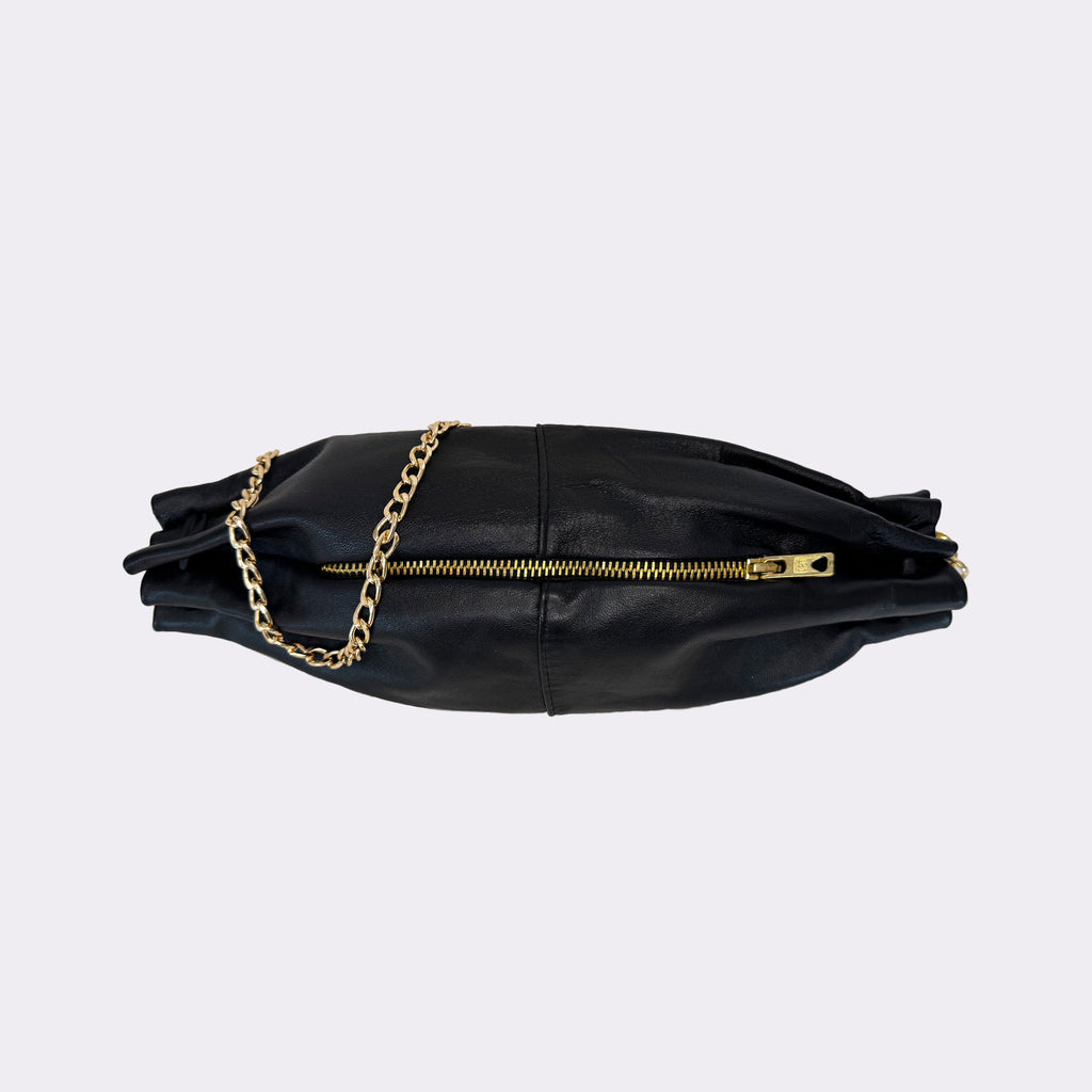 Raverbag Schwarz | Leder-Chain-Bag mit goldener Kette