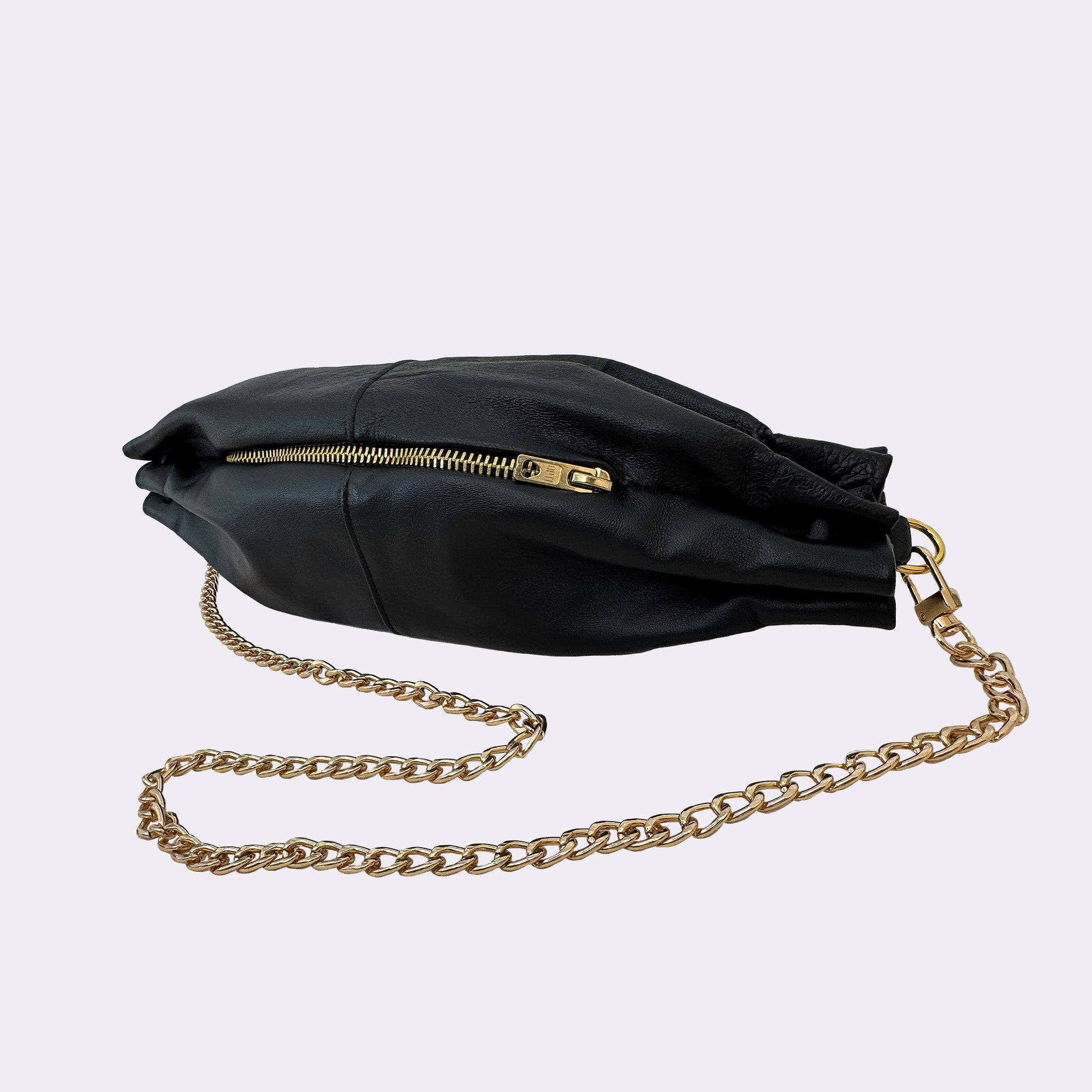 Raverbag Schwarz | Leder-Chain-Bag mit goldener Kette